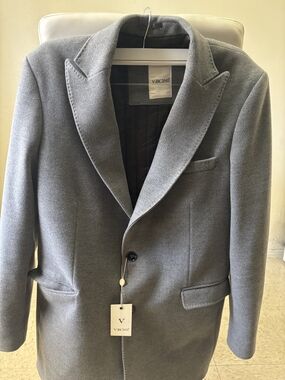 Vercini Men's Charcoal Gray Single-Breasted Dress Coat